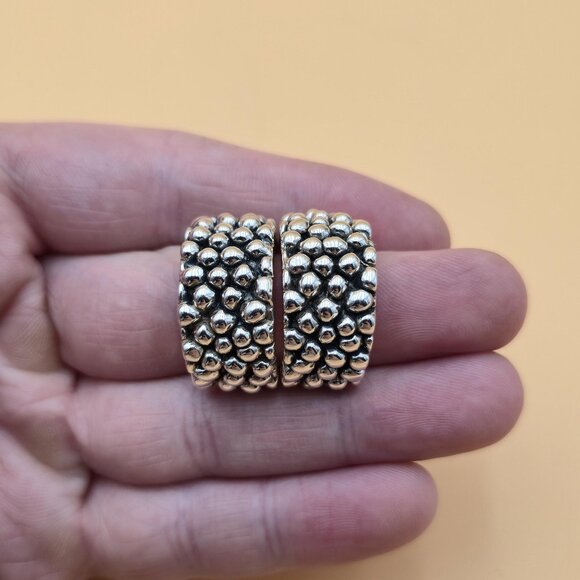 Sterling Silver Dot Pattern Heavy Half Hoop Earrings A5536 - Picture 1 of 7